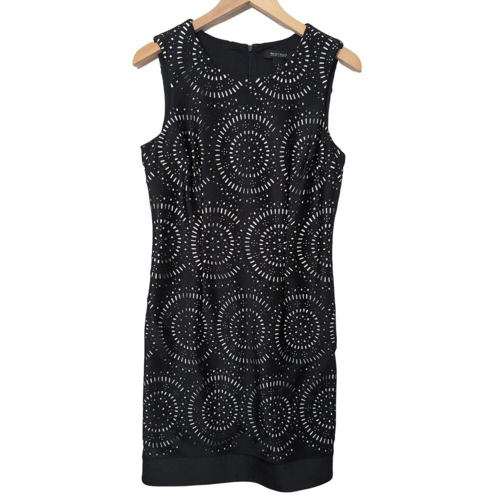 White House Black Market Sheath Dress Women 8 Black White Sleeveless Career Date